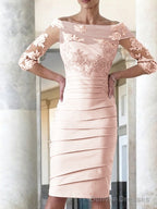 Sheath/Column Scoop Knee-Length Satin Mother of the Bride Dresses With Appliques Lace