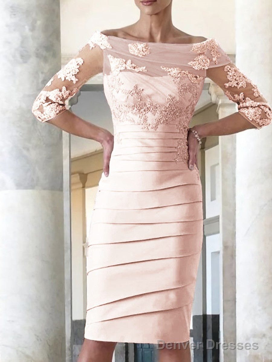 Sheath/Column Scoop Knee-Length Satin Mother of the Bride Dresses With Appliques Lace
