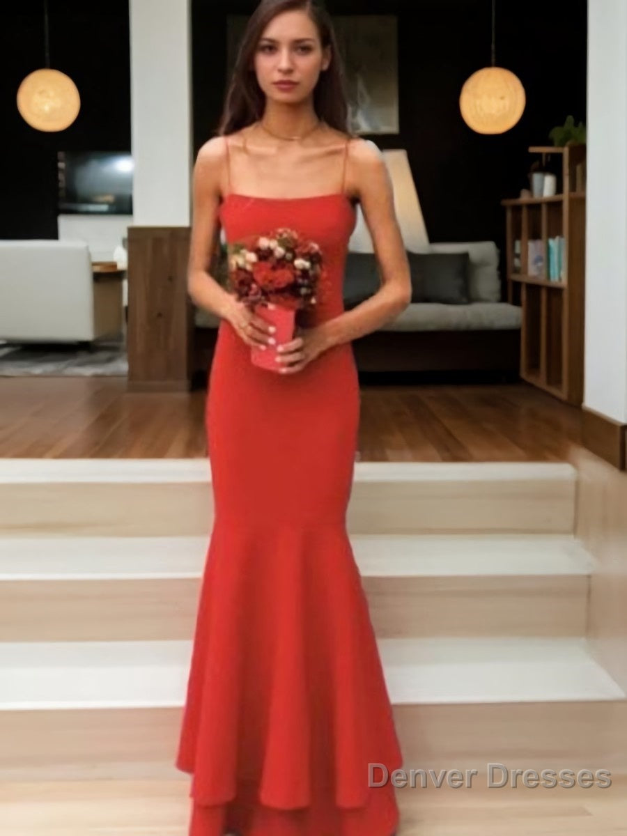 Sheath/Column Spaghetti Straps Floor-Length Stretch Crepe Prom Dresses Main image