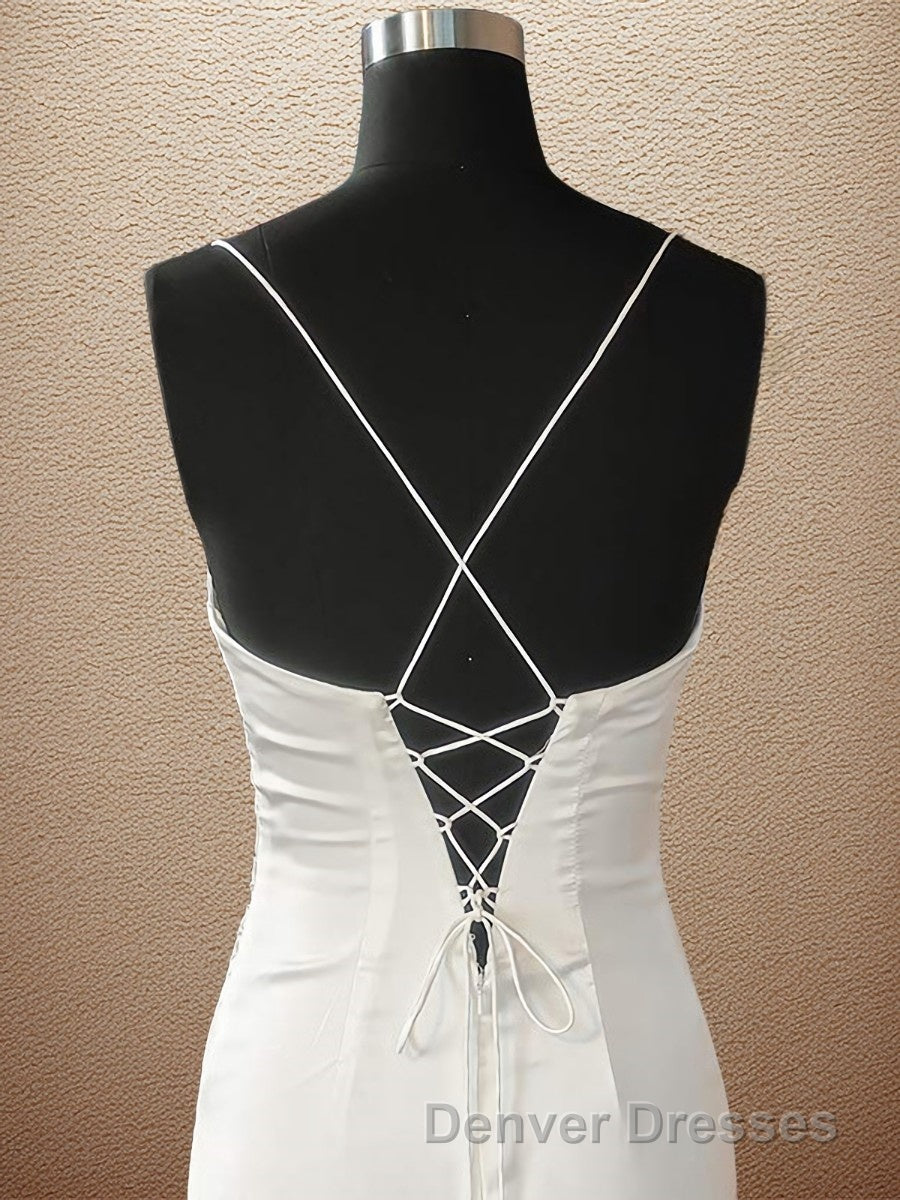 Sheath/Column Spaghetti Straps Sweep Train Elastic Woven Satin Prom Dress With Leg Slit Secondary image