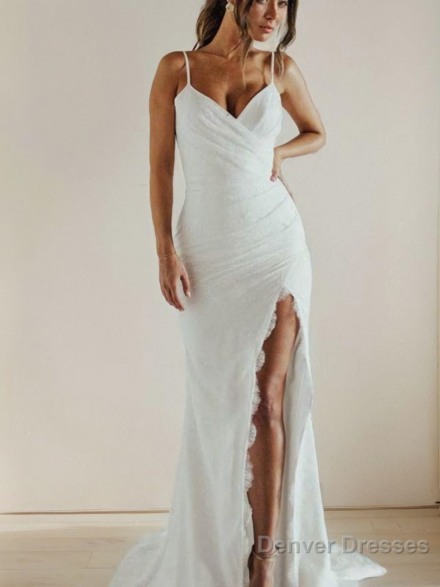 Sheath/Column Spaghetti Straps Sweep Train Jersey Wedding Dresses Main image