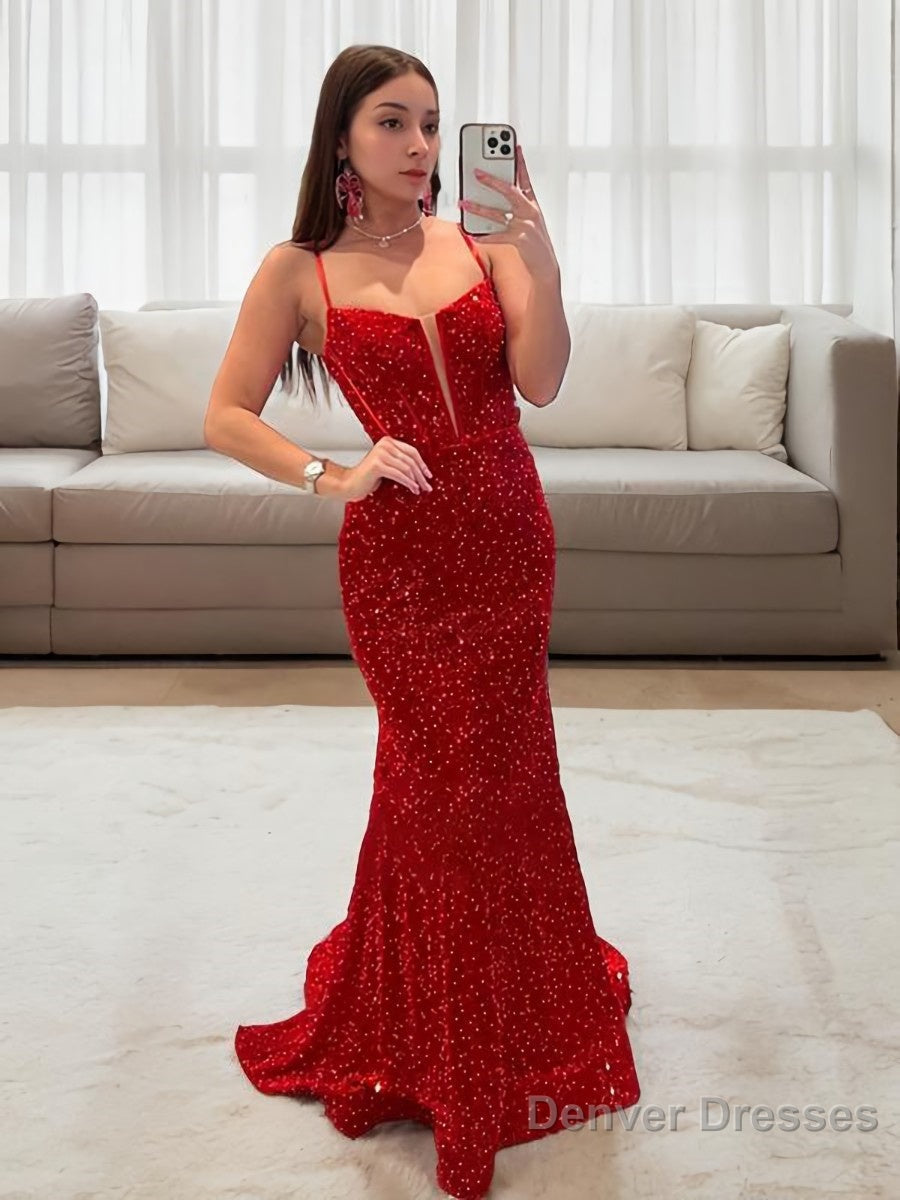 Sheath/Column Spaghetti Straps Sweep Train Prom Dresses Main image