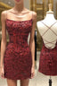 Sheath/Column Square Neckline Sleeveless Short/Mini Velvet Sequins Homecoming Dress