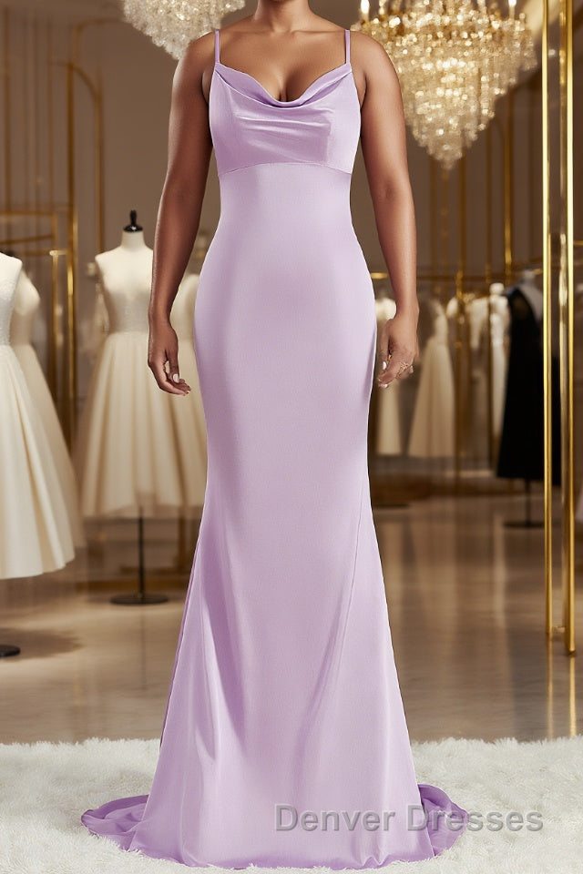 Sheath/Column Square Sweep Train NS Elastic Woven Satin Bridesmaid Dress Main image