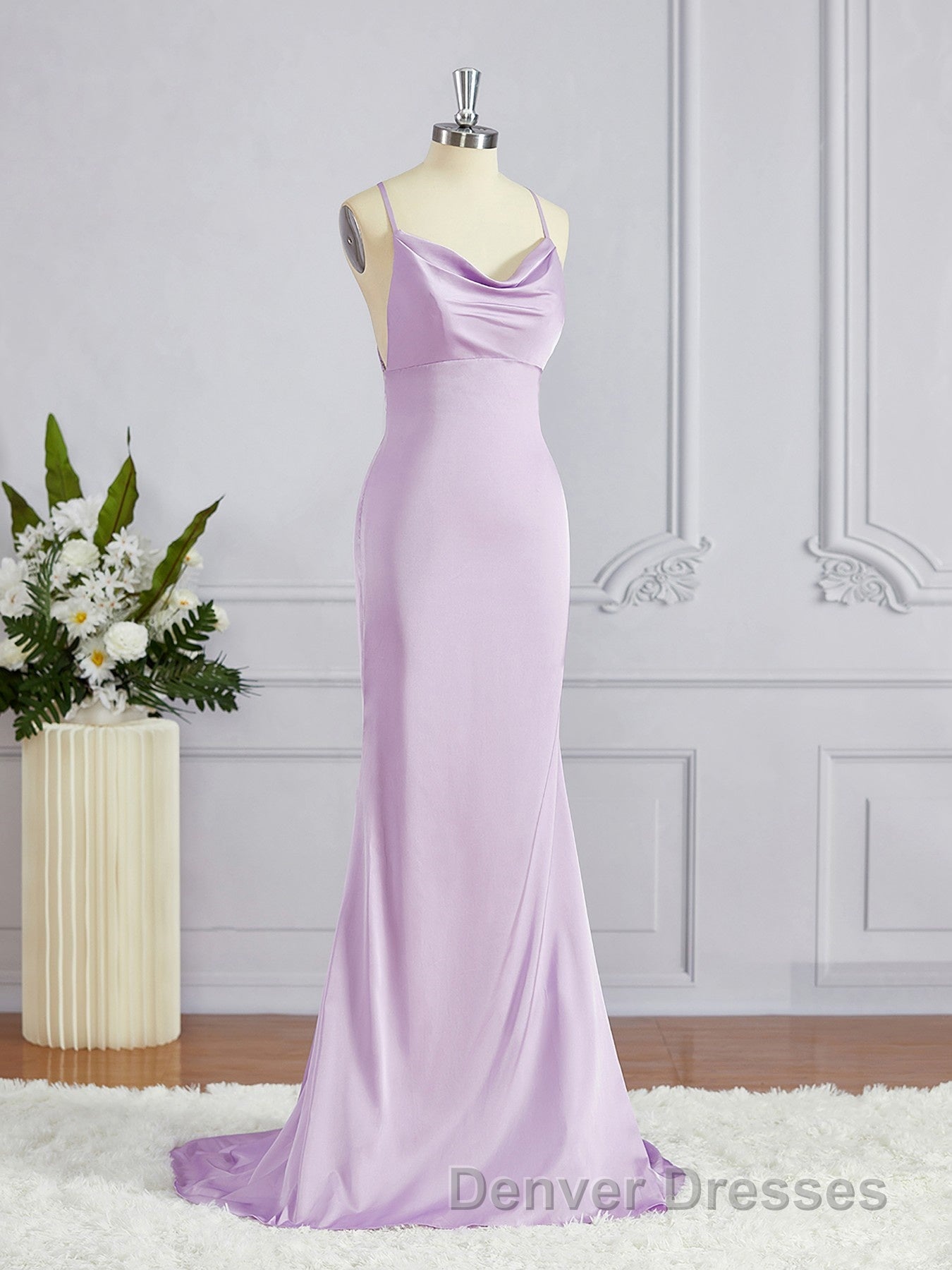 Sheath/Column Square Sweep Train NS Elastic Woven Satin Bridesmaid Dress