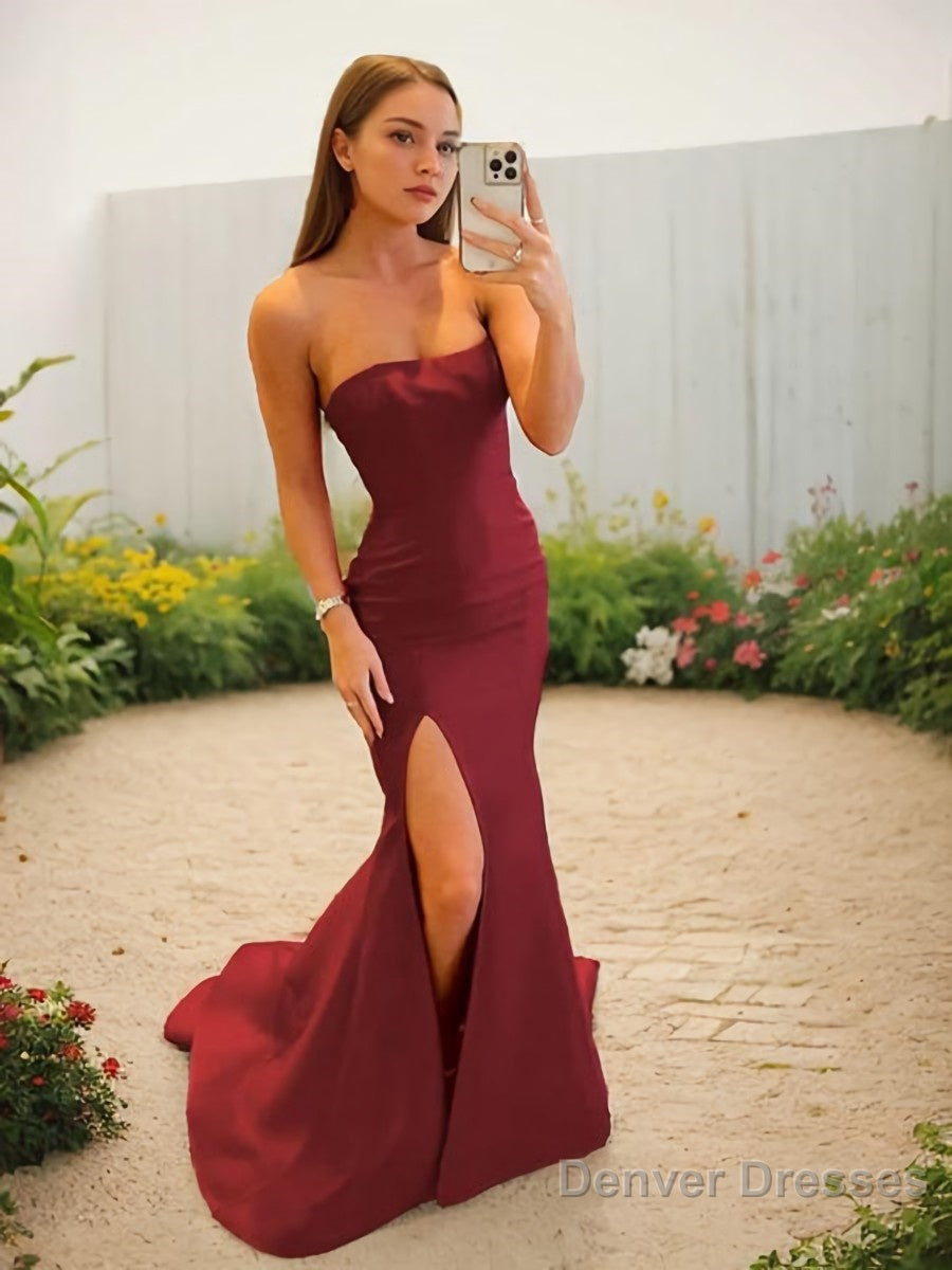 Sheath/Column Strapless Sweep Train Stretch Crepe Evening Dresses With Leg Slit Main image