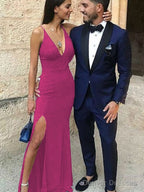 Sheath/Column Straps Floor-Length Stretch Crepe Prom Dresses With Leg Slit