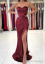 Sheath/Column Sweetheart Sleeveless Charmeuse Long/Floor-Length Prom Dresses With Pleated Split