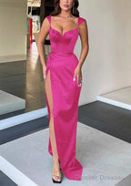 Sheath/Column Sweetheart Sleeveless Long/Floor-Length Satin Evening Dresses With Split