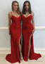 Sheath/Column Sweetheart Sleeveless Sweep Train Jersey Prom Dresses With Split Pleated