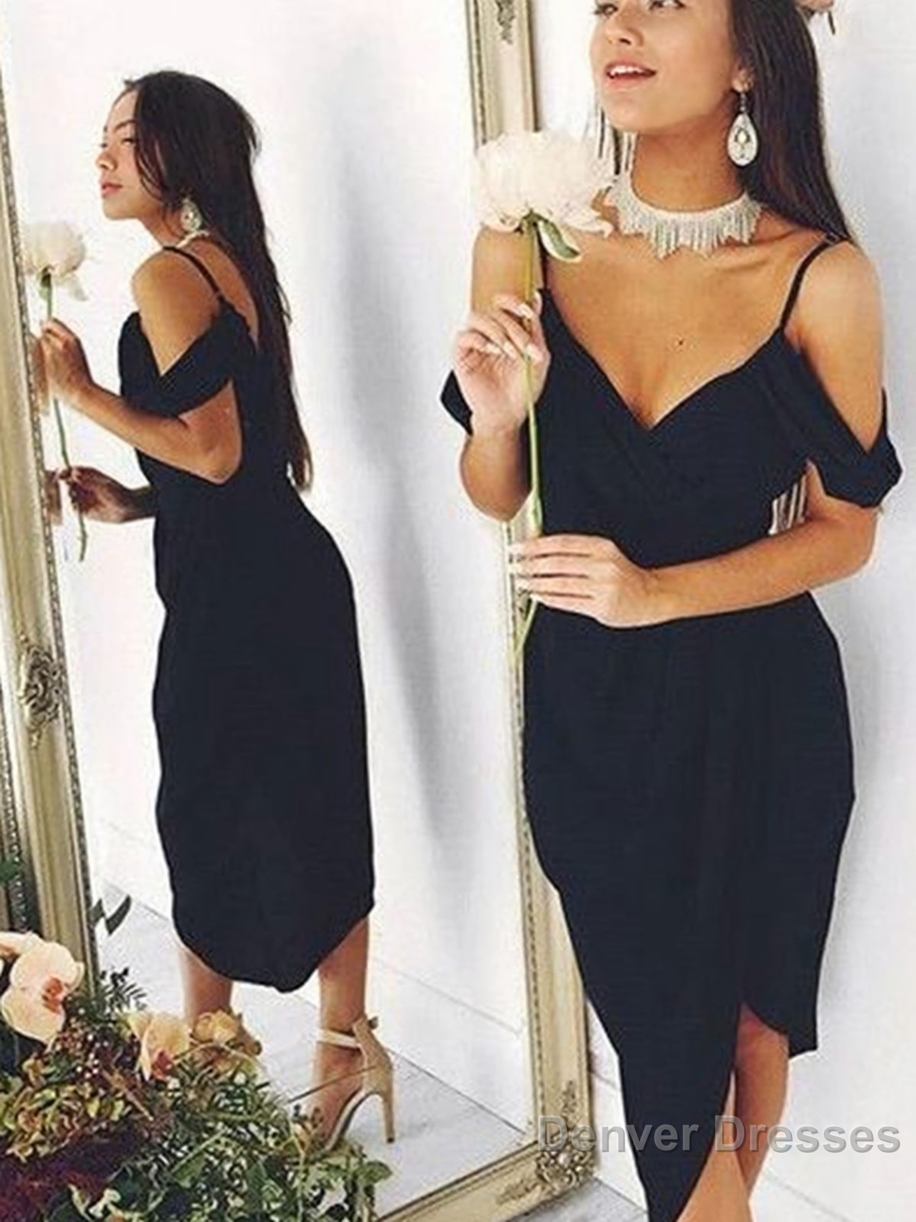 Sheath/Column V-neck Asymmetrical Stretch Crepe Homecoming Dresses Main image