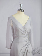 Sheath/Column V-neck Floor-Length 30D Chiffon Mother of the Bride Dress With Beading