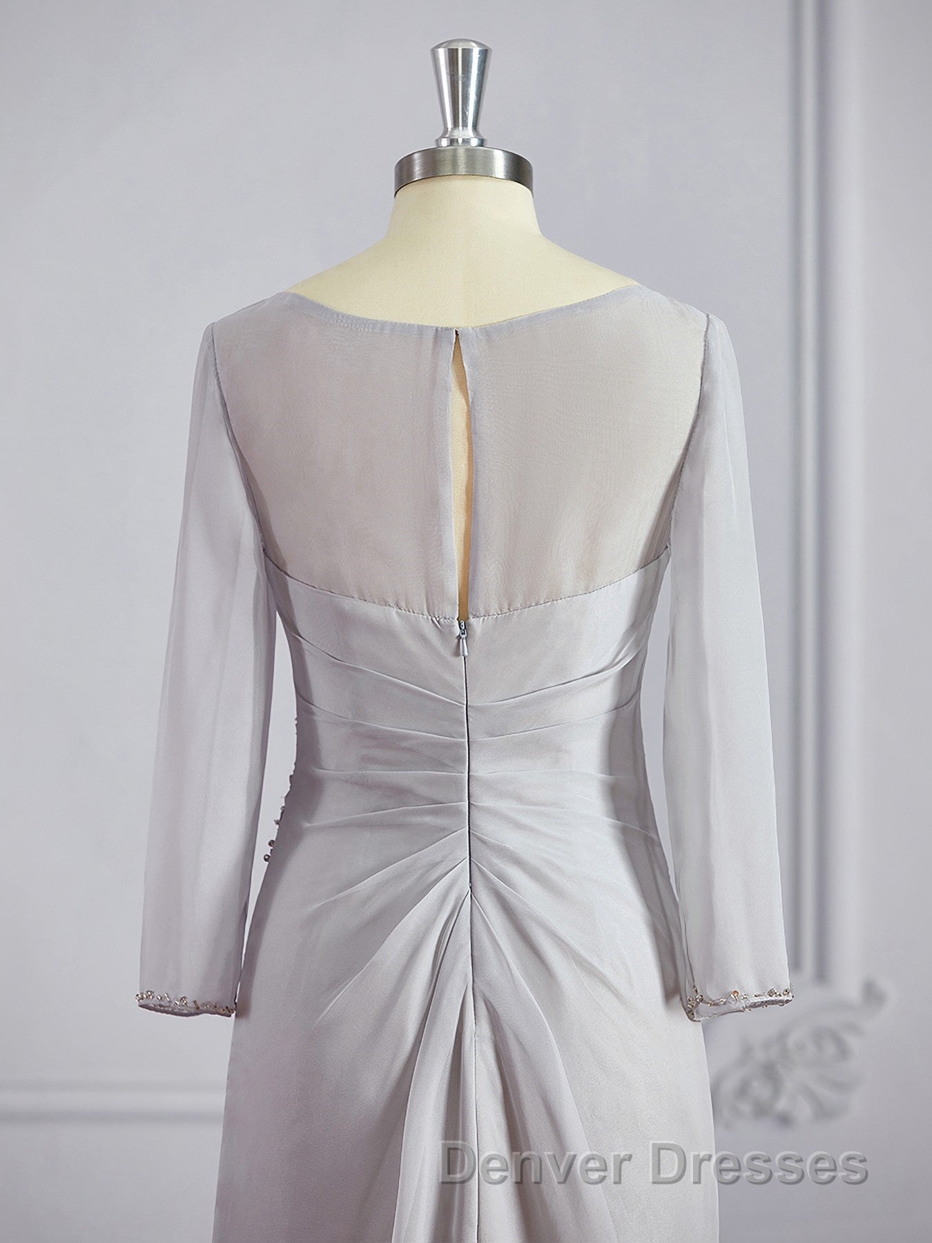 Sheath/Column V-neck Floor-Length 30D Chiffon Mother of the Bride Dress With Beading