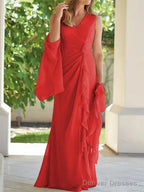 Sheath/Column V-neck Floor-Length Chiffon Mother of the Bride Dresses With Ruched