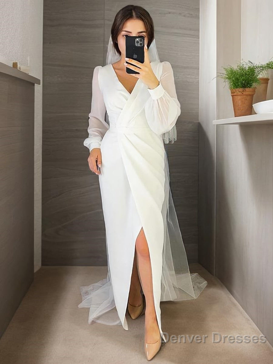 Sheath/Column V-neck Floor-Length Chiffon Wedding Dresses Main image