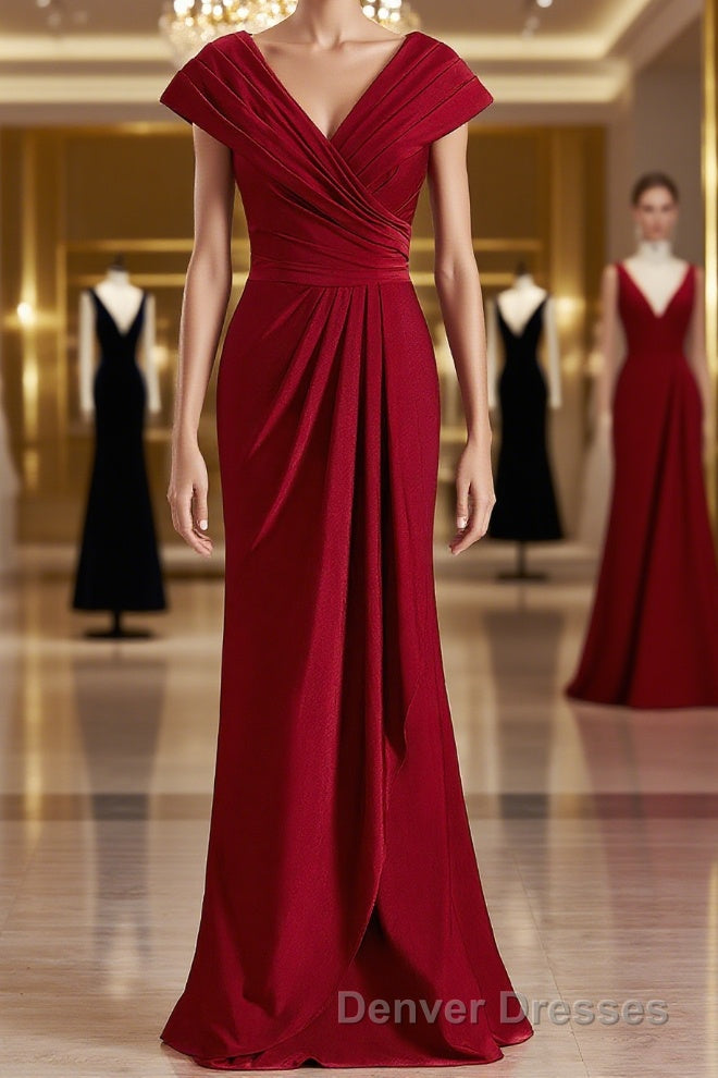 Sheath/Column V-neck Floor-Length Jersey Mother of the Bride Dress With Ruffles Main image