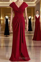 Sheath/Column V-neck Floor-Length Jersey Mother of the Bride Dress With Ruffles