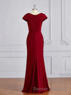 Sheath/Column V-neck Floor-Length Jersey Mother of the Bride Dress With Ruffles