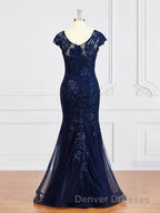 Sheath/Column V-neck Floor-Length Tulle Mother of the Bride Dress With Appliques Lace