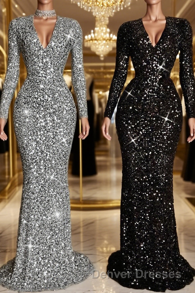 Sheath/Column V-neck Sweep Train Evening Dress