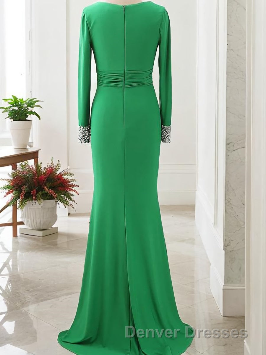 Sheath/Column V-neck Sweep Train Jersey Mother of the Bride Dress With Ruffles Secondary image