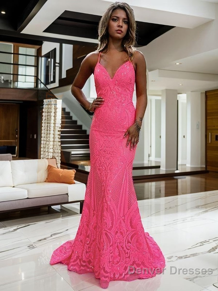 Sheath/Column V-neck Sweep Train Prom Dresses Main image