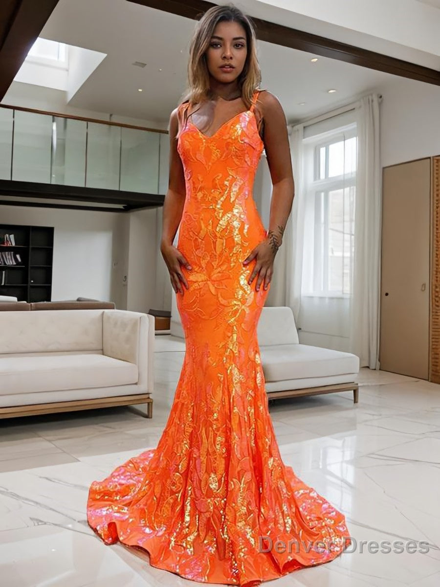 Sheath/Column V-neck Sweep Train Prom Dresses Main image