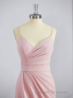 Sheath/Column V-neck Sweep Train Stretch Crepe Bridesmaid Dress with Leg Slit