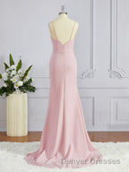 Sheath/Column V-neck Sweep Train Stretch Crepe Bridesmaid Dress with Leg Slit