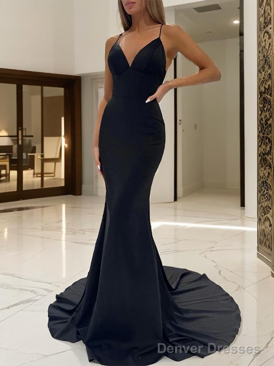 Sheath/Column V-neck Sweep Train Stretch Crepe Prom Dresses Main image