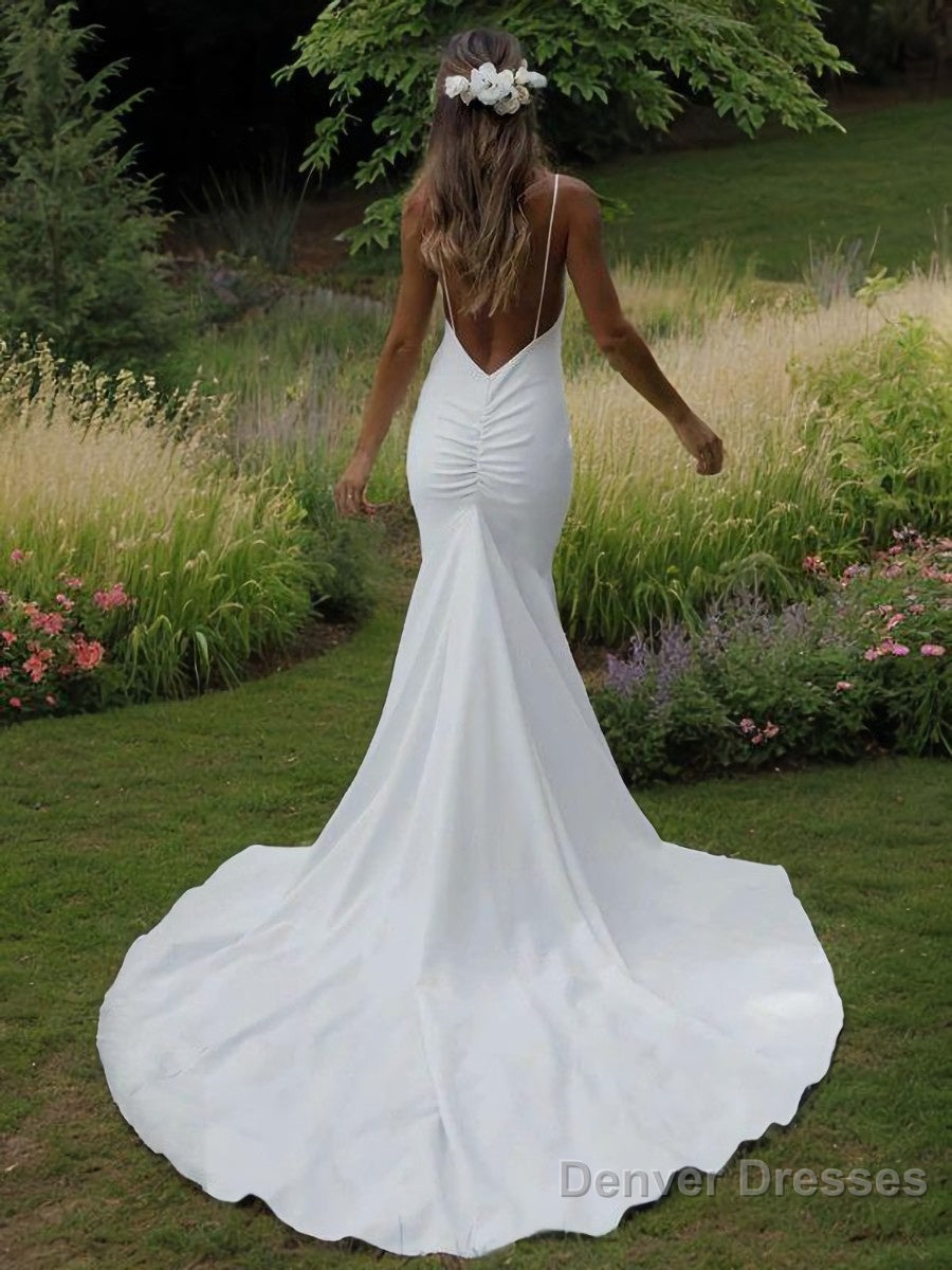 Sheath/Column V-neck Sweep Train Stretch Crepe Wedding Dresses Secondary image