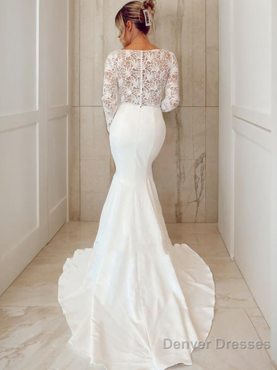 Sheath/Column V-neck Sweep Train Stretch Crepe Wedding Dresses Secondary image