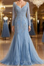 Sheath/Column V-neck Sweep Train Tulle Mother of the Bride Dress With Appliques Lace