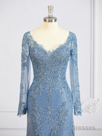 Sheath/Column V-neck Sweep Train Tulle Mother of the Bride Dress With Appliques Lace