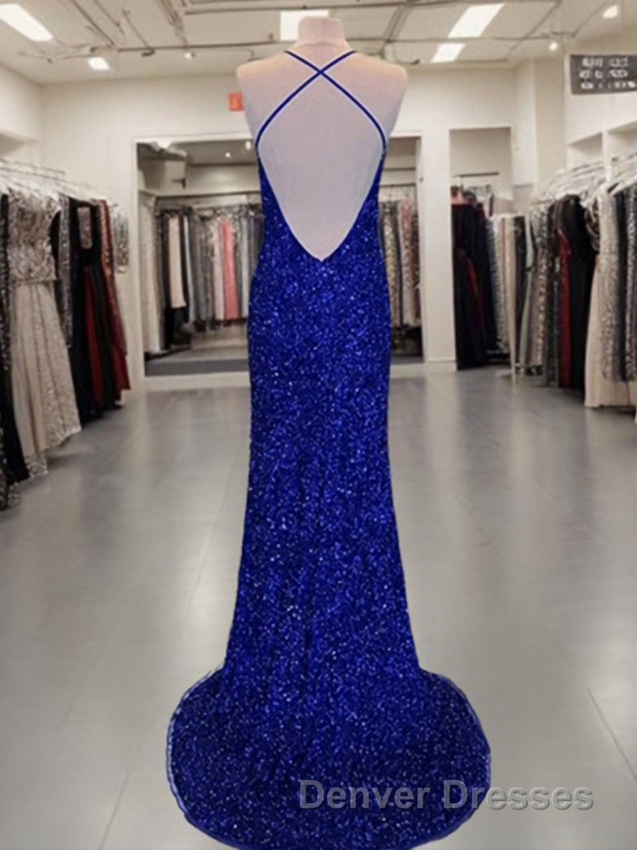 Sheath/Column V-neck Sweep Train Velvet Sequins Prom Dress With Leg Slit Secondary image