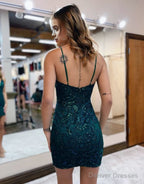 Sheath Dark Green Sequined Lace Homecoming Dress