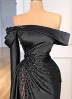 Sheath Off-The-Shoulder Long Sleeves Satin/Sequined Prom Dress