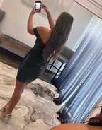 Sheath Off the Shoulder Satin Homecoming Dress