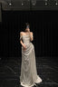 Sheath Off The Shoulder Sequin Long Prom Dresses Slit Formal Dress