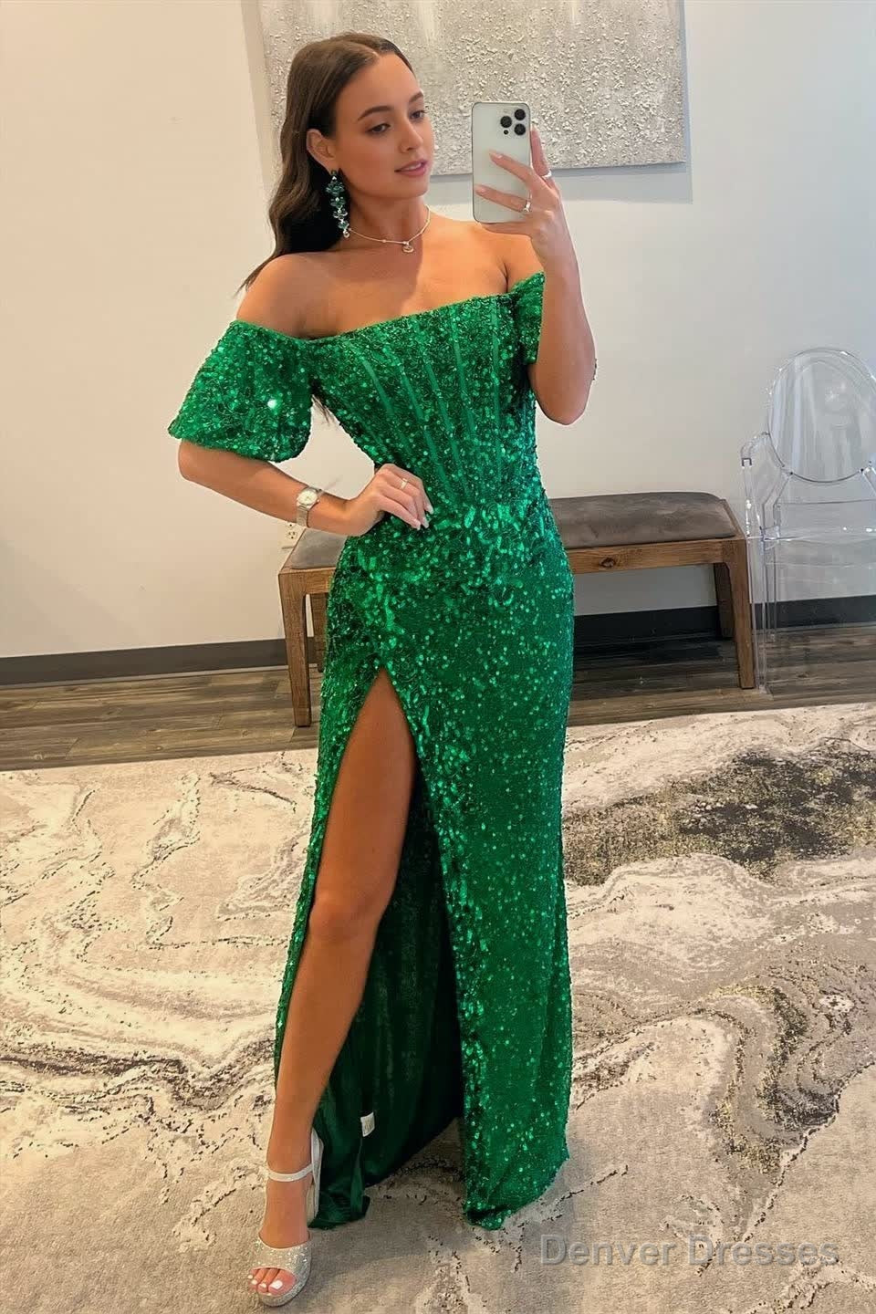 Sheath Off-the-Shoulder Sequins Long Prom Dress Main image