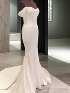 Sheath Off-The-Shoulder Short Sleeves Court Train Jersey Wedding Dress