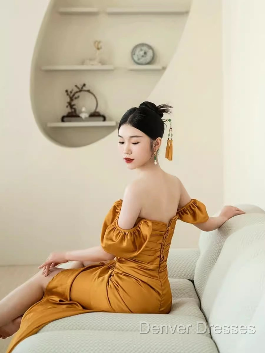 Sheath Off The Shoulder Yellow Prom Dress Evening Dress