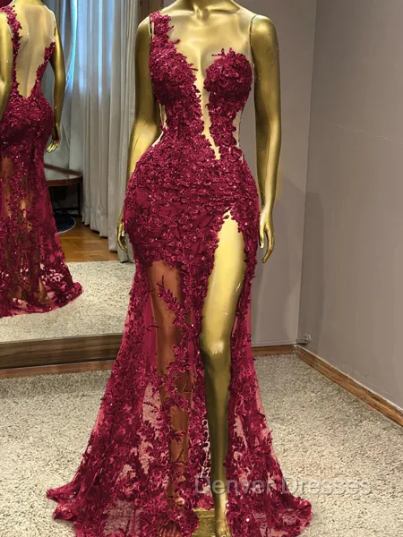 Sheath One-Shoulder Appliques Lace Floor-Length Tulle Prom Dress Secondary image