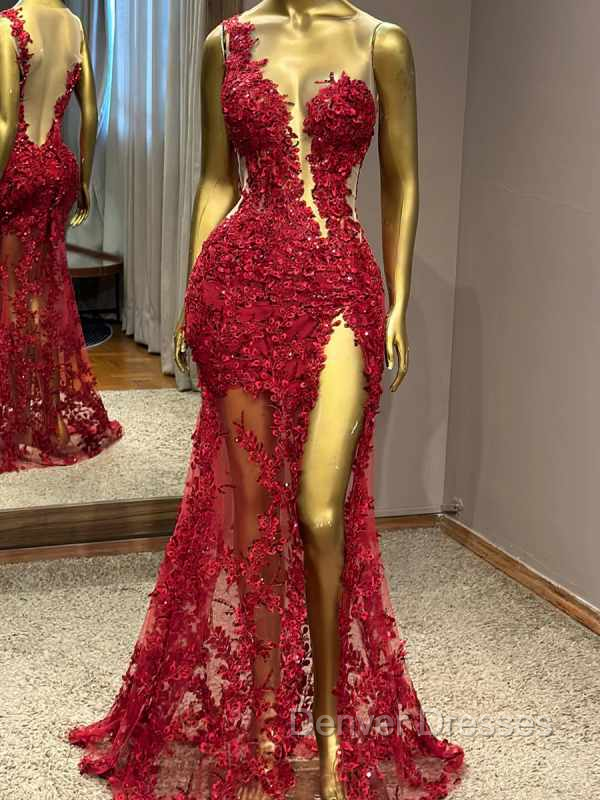 Sheath One-Shoulder Appliques Lace Floor-Length Tulle Prom Dress Main image