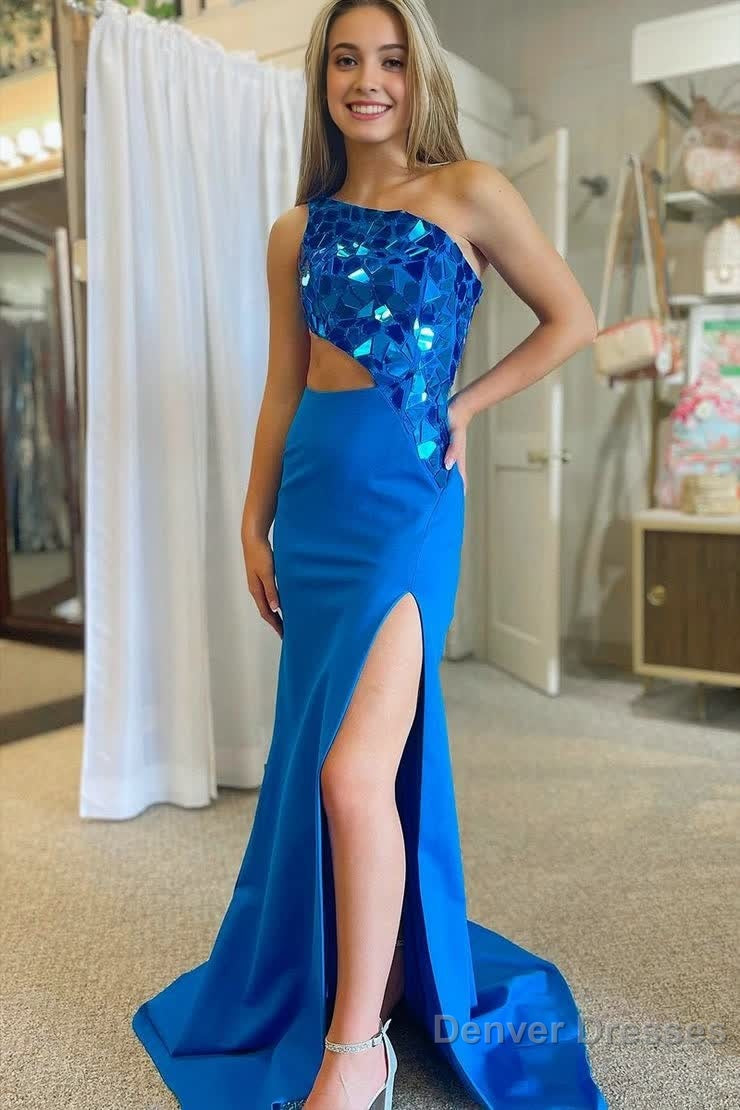 Sheath One Shoulder Cut Mirror Sequins Prom Dress Main image