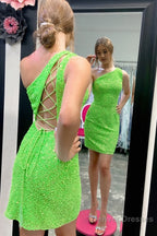 Sheath One Shoulder Royal Blue Sequins Short Homecoming Dress