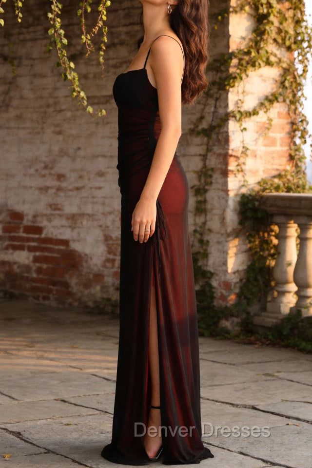 Sheath Spaghetti Straps Black Red Prom Dress Floor Length Bridesmaid Dress Secondary image