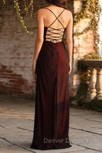 Sheath Spaghetti Straps Black Red Prom Dress Floor Length Bridesmaid Dress