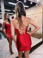 Sheath Spaghetti Straps Satin Homecoming Dress