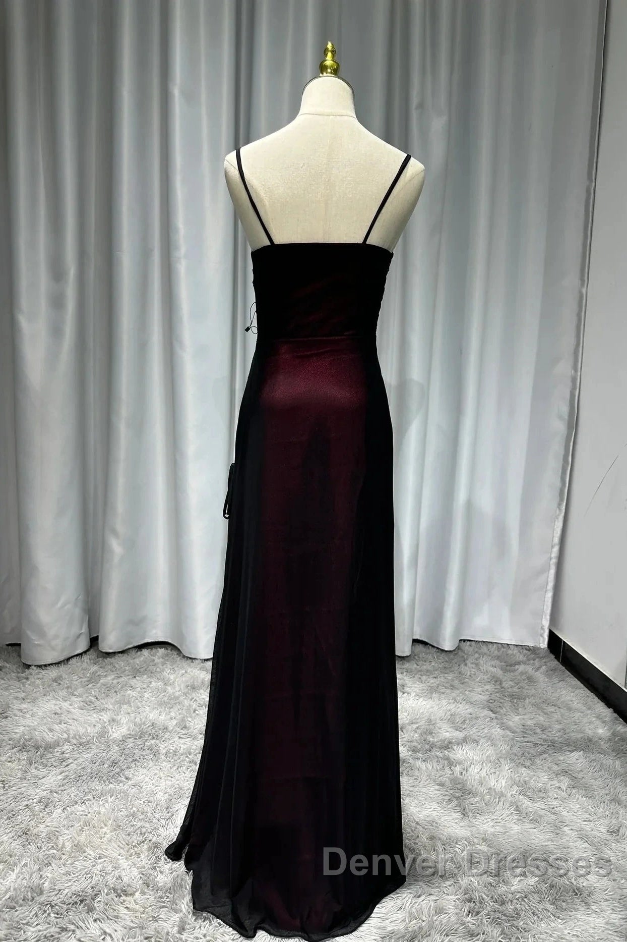 Sheath Spaghetti Straps Tulle Long Prom Dress With Silt